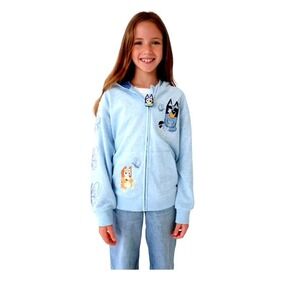 Character Girls French Terry Jacket Zip Up Hoodie Light Blue Sweatshirt Sz 10-12